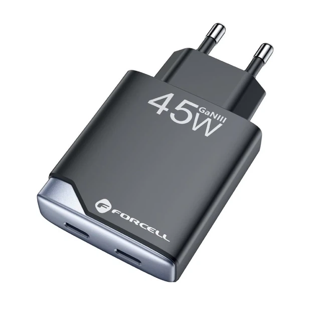 Сетевое зарядное устройство Forcell F-Energy Ultra Slim GaN III 2x USB-C PD QC4.0 3A 45W Black (5903396397820) - изображение 2