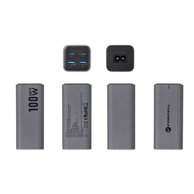 Зарядное устройство Forcell F-Energy GaN III 2 x USB C + 2 x USB A QC4.0 PD 5A 100W Grey (5903396299094) - изображение 7