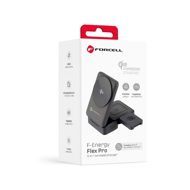 Беспроводная зарядка Forcell F-Energy 3в1 Flex Pro Qi2 совместимая с MagSafe F-05 Silver (5903396374180) - изображение 12