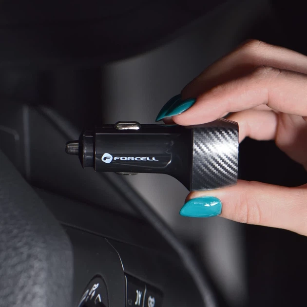 Автомобильное зарядное устройство Forcell F-Energy Carbon USB C QC3.0 PD 3A 20W + кабель USB C to Lightning Black (5903396209536) - изображение 11