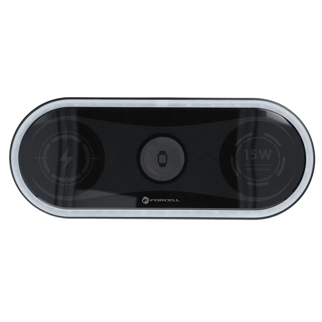 Ładowarka bezprzewodowa Forcell F-Energy Ellipse 3w1 Qi QC 15W do Apple + kabel USB-C to USB-A Black (5903396208133) - obraz 2