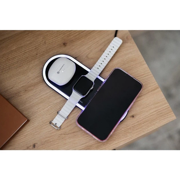 Беспроводная зарядка Forcell F-Energy Ellipse 3в1 Qi QC 15W для Apple + кабель USB-C to USB-A Black (5903396208133) - изображение 7