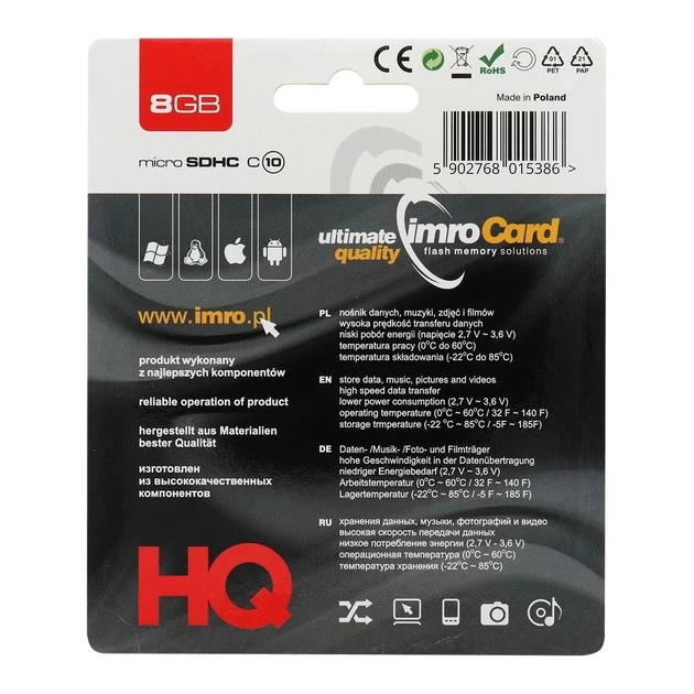 Карта пам'яті microSD Imro 8GB 100MB/s Class 10 UHS I (5902768015386) - зображення 2