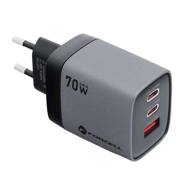 Зарядное устройство Forcell F-Energy GaN III 2 x USB C + USB A QC4.0 3,45A PD 70W Grey (5903396299070) - изображение 5