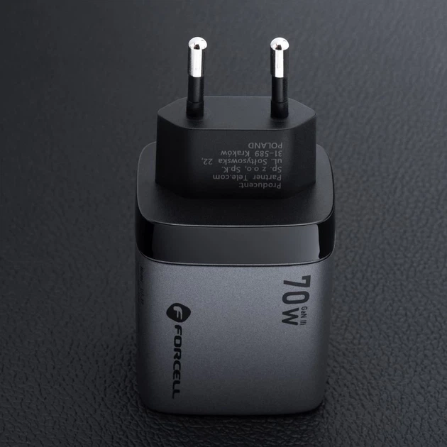 Зарядное устройство Forcell F-Energy GaN III 2 x USB C + USB A QC4.0 3,45A PD 70W Grey (5903396299070) - изображение 6