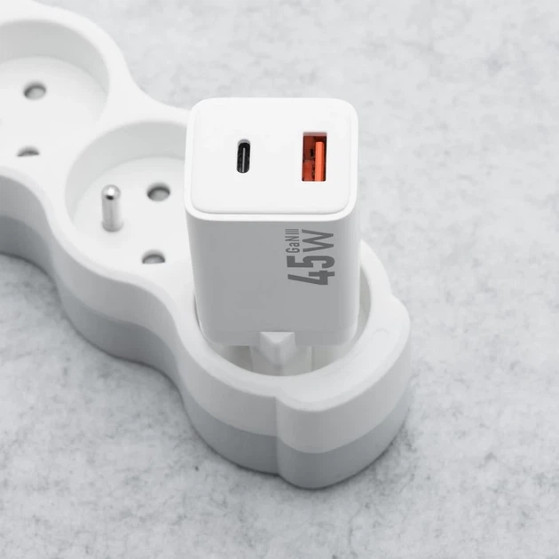 Зарядное устройство Forcell F-Energy Mini GaN III USB C + USB A PD QC4.0 45W White (5903396380112) - изображение 3