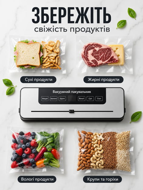 Вакууматор автоматичний 120W з LCD дисплеєм, УФ-стерилізацією та різаком, вакуумний пакувальник для сухих і вологих продуктів - изображение 2