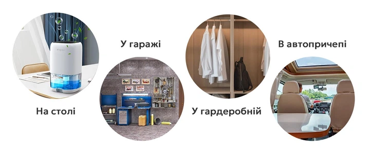 Компактный осушитель воздуха для ванной, спальни, кухни или гардероба evoair HUMIX300, 300 мл/24 ч, 7-цветная подсветка, резервуар 1 л, белый - изображение 9