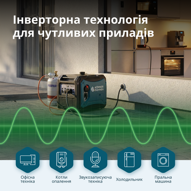 Генератор інверторний газобензиновий 4.4 кВт LED-дисплей, USB та 12В виходи, бензин або газ, тихий 66 дБ, для дому, виїзних заходів Könner&Söhnen KS 4000iEG S - зображення 8