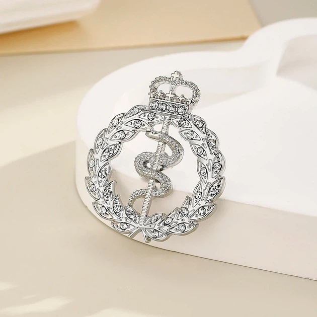 Брошь-значок BROCHE бижутерия Медицина Посох Асклепия с венком серебристая BRGV115026 - изображение 6