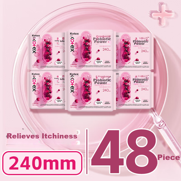Гигиенические прокладки Kotex [для устранения неприятного запаха] с пробиотиками клюквы, 240 мм * 48 штук. Фирменный магазин JD. - изображение 5