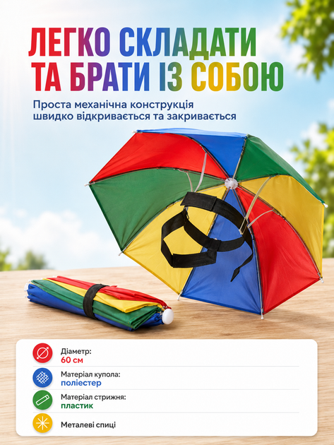 Зонтик на голову складной мини зонтик кепка солнцезащитный зонтик шляпа BRS - изображение 5