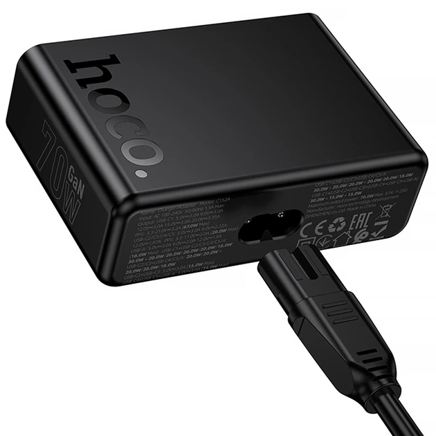 Сетевое зарядное устройство HOCO C152A Modern PD70W 6-in-1 5 Type-C 1 USB-A с кабелем Черный - изображение 5