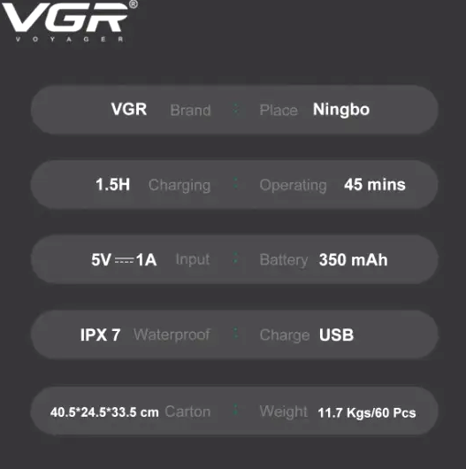 Электробритва VGR V-345 Grey роторная для влажного и сухого бритья с USB зарядкой и водонепроницаемым корпусом - изображение 9