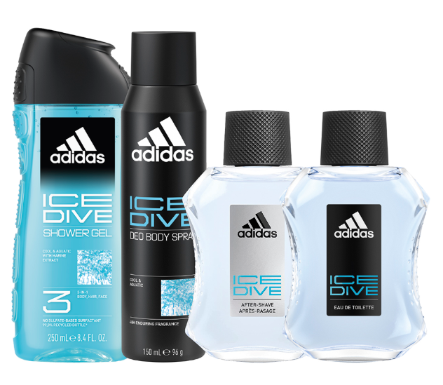 Мужской подарочный набор Adidas Ice Dive (Туалетная вода + Гель для душа + Дезодорант + Лосьон после бритья) - Фото 3 Мужской подарочный набор Adidas Ice Dive (Туалетная вода + Гель для душа + Дезодорант + Лосьон после бритья) - изображение 3