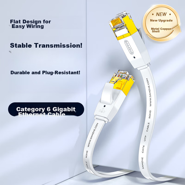Патч-корд SAMZHE 6150PBS Cat 6 UTP 1 Гбит/с плоский 15 м Белый - изображение 2