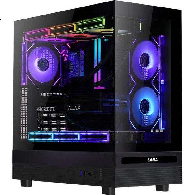Корпус SAMA Jinghong Black ATX панорамный, водяное охлаждение 360 мм, 9 мест под вентиляторы - изображение 2