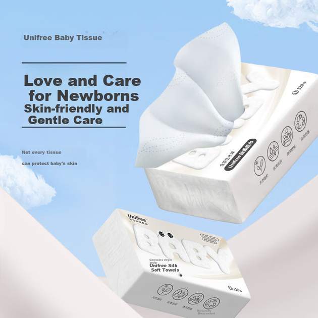 Салфетки Unifree Baby Cream трехслойные увлажненные, 120 листов, 15 упаковок, для новорожденных - изображение 7