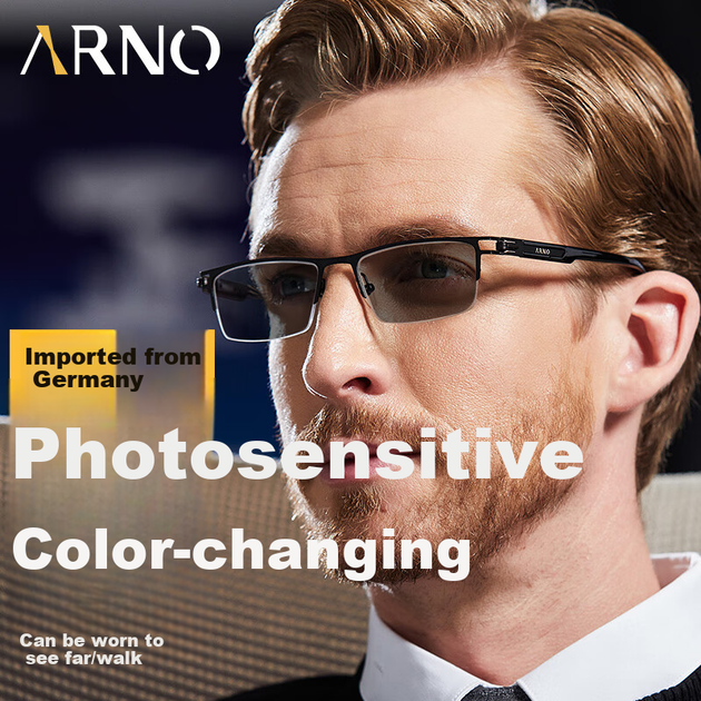 Очки для чтения ARNO FOCUS ON YOUR EYES для мужчин, бифокальные, немецкого производства, с автоматическим зумом и изменением цвета, для коррекции пресбиопии, модель A1050B, угол обзора 300 градусов. - зображення 4