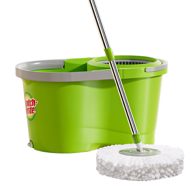 Швабра 3M Scotch-Brite с отжимом и телескопической ручкой 100-130 см, с 2 насадками T7, для уборки без контакта с руками - изображение 4