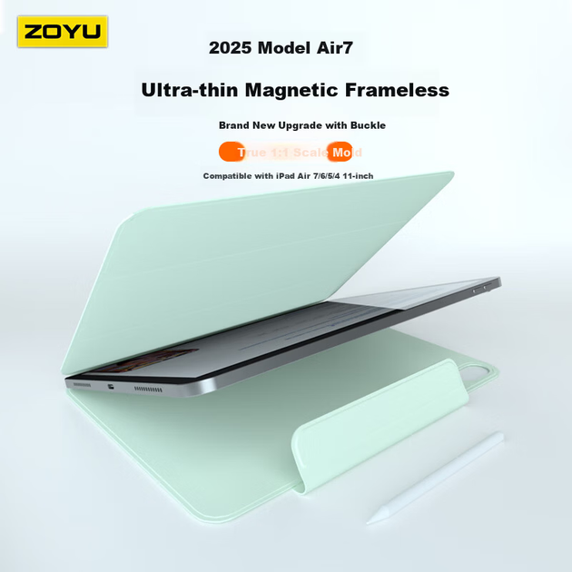Чехол Zoyu, совместимый с процессором M4 2026 года, для планшета Air 8, 11-дюймовый, с двусторонней магнитной застежкой, для планшетов Apple Air 7/6/5/4, нежно-зеленый. - изображение 4