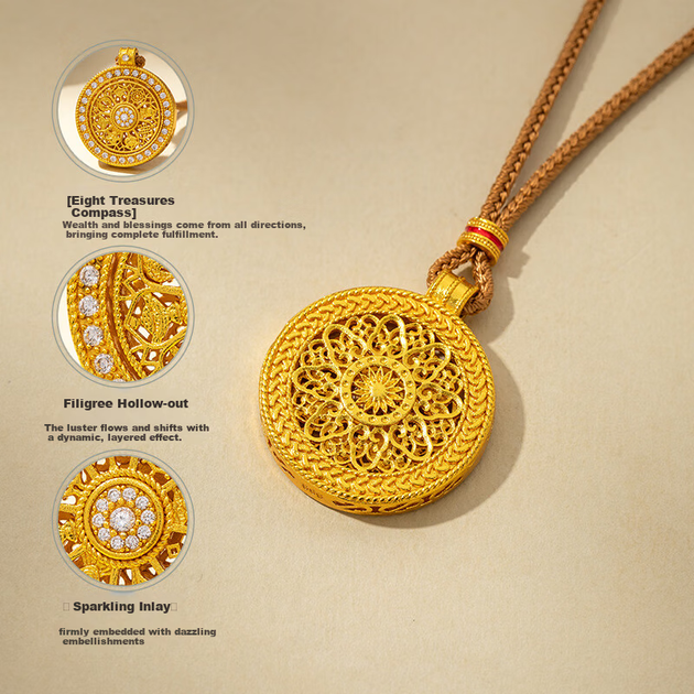 Колье женское Qlady Eight Treasures Compass Sand Gold длинное с кулоном зодиака, легкое - Фото 6 Колье женское Qlady Eight Treasures Compass Sand Gold длинное с кулоном зодиака, легкое - изображение 6