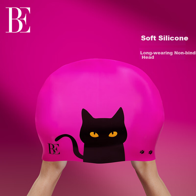 Новая взрослая плавательная шапочка BALNEAIRE Little Black Cat/Meow Star Series 2025 с принтом, BYM076, цвет «ягодный розовый». - изображение 6