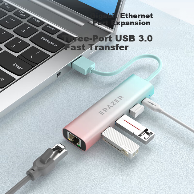 Док-станція Lenovo USB 3.0 хаб з адаптером Gigabit Ethernet RJ45 для ноутбука - зображення 5