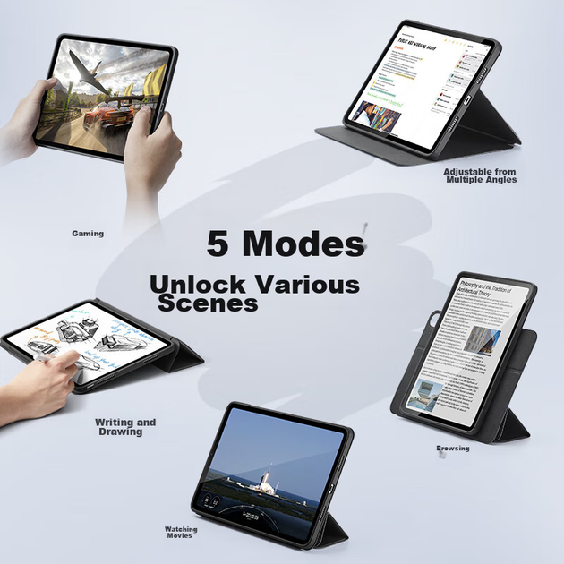 Чохол ESR для iPad Air 13 дюймів та Air 6/7/8 2025-2026, з магнітною знімною кришкою, ударостійкий, з підставкою, сірий - зображення 6