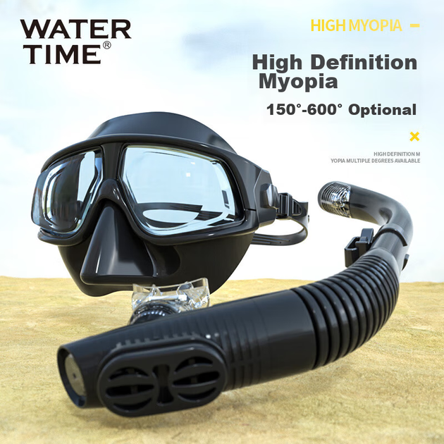 Маска для дайвинга WATERTIME полнолицевая с трубкой и диоптриями -5.00 - изображение 6