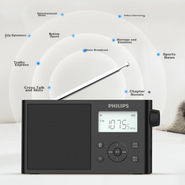 Радиоприемник PHILIPS TAR3378 с Bluetooth, полный диапазон, коротковолновый, сетевой, для пожилых людей, парков и дома, черный - изображение 5