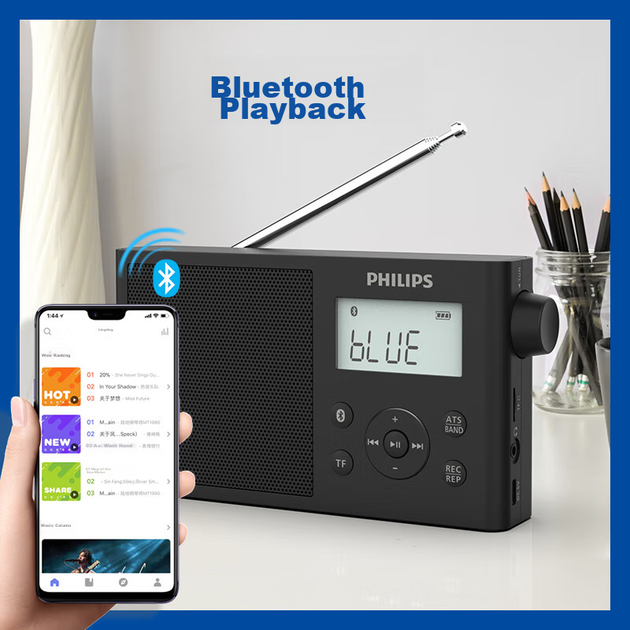 Радиоприемник PHILIPS TAR3378 с Bluetooth, полный диапазон, коротковолновый, сетевой, для пожилых людей, парков и дома, черный - изображение 6