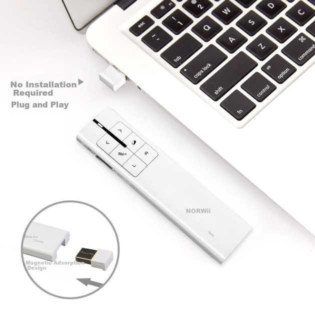 Электронная мышь NORWII Air Mouse для учителей, пульт дистанционного управления для презентаций, кликер для презентаций, лазерная указка для перелистывания страниц, электронное перо, Air Mouse N99, красный свет, белый цвет. - Фото 2 Электронная мышь NORWII Air Mouse для учителей, пульт дистанционного управления для презентаций, кликер для презентаций, лазерная указка для перелистывания страниц, электронное перо, Air Mouse N99, красный свет, белый цвет. - изображение 2