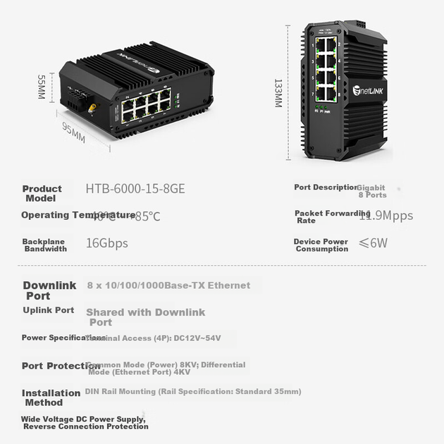 Коммутатор NetLINK HTB-6000 промышленный гигабитный на 8 портов на DIN-рейку - Фото 9 Коммутатор NetLINK HTB-6000 промышленный гигабитный на 8 портов на DIN-рейку - изображение 9