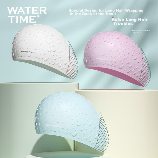 Шапочка для плавания WATERTIME Shuichuan для женщин, силиконовая, для длинных волос, с защитой ушей, водонепроницаемая, розовая - изображение 5