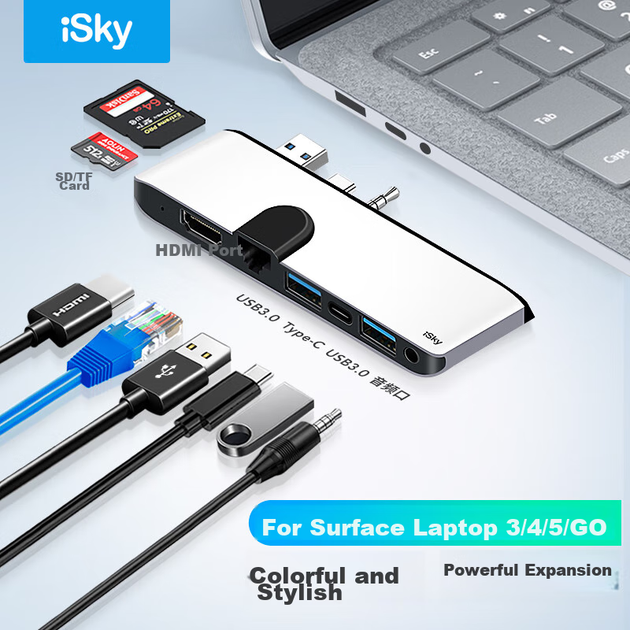 Док-станция Isky для Microsoft Surface Laptop 3/4/5/6 Go с HDMI 4K, RJ45 и USB 3.0 - Фото 4 Док-станция Isky для Microsoft Surface Laptop 3/4/5/6 Go с HDMI 4K, RJ45 и USB 3.0 - изображение 4