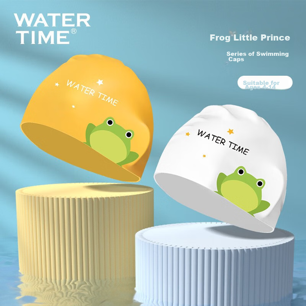Шапочка WATERTIME для плавания детская силиконовая с защитой ушей, желтая с лягушонком - изображение 5