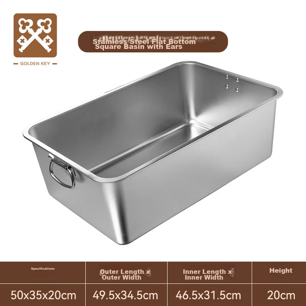 Таз Jinyaoshi GK-FP5035 из нержавеющей стали квадратный глубокий с ручкой, для общепита - изображение 5