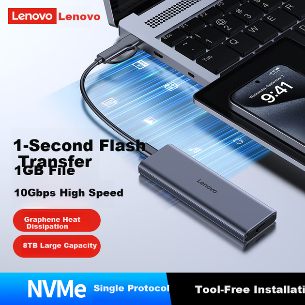 Корпус Lenovo для SSD M.2 NVMe портативний Type-C 3.2 алюмінієвий - зображення 4
