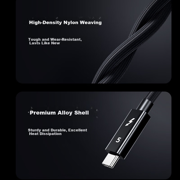 Кабель ZLEEE USB Type-C - USB Type-C Thunderbolt 5 120 Гбит/с 16K PD 240 Вт 0.2 м (LD502) - изображение 7