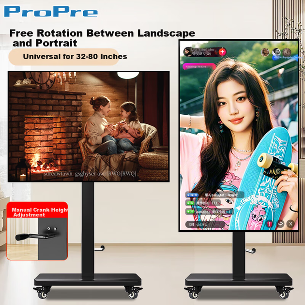 Підлогова підставка ProPre для ТБ 32-80", регулювання висоти, поворот на 90°, для відеоконференцій, чорна - зображення 4