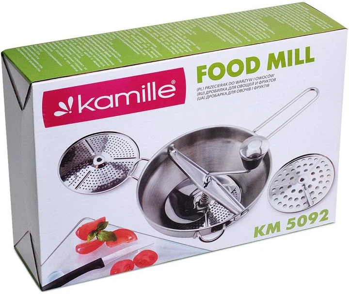 Мельница-пресс Kamille из нержавеющей стали с 3 насадками для пюре и соусов - Фото 5 Мельница-пресс Kamille из нержавеющей стали с 3 насадками для пюре и соусов - изображение 5