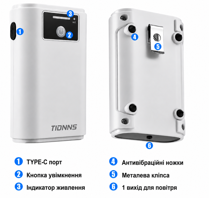 Повітряний компресор для акваріуму, з вбудованим акумулятором. TIDNNS TD-100A. 1800mAh - Фото 2 Повітряний компресор для акваріуму, з вбудованим акумулятором. TIDNNS TD-100A. 1800mAh - зображення 2