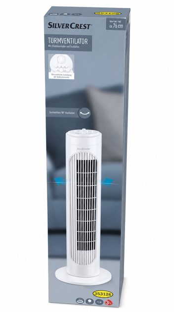 Вентилятор колонный Silver Crest Turmventilator, 75 Вт, 3 скорости, белый — не работает функция поворота - Фото 2 Вентилятор колонный Silver Crest Turmventilator, 75 Вт, 3 скорости, белый — не работает функция поворота - изображение 2