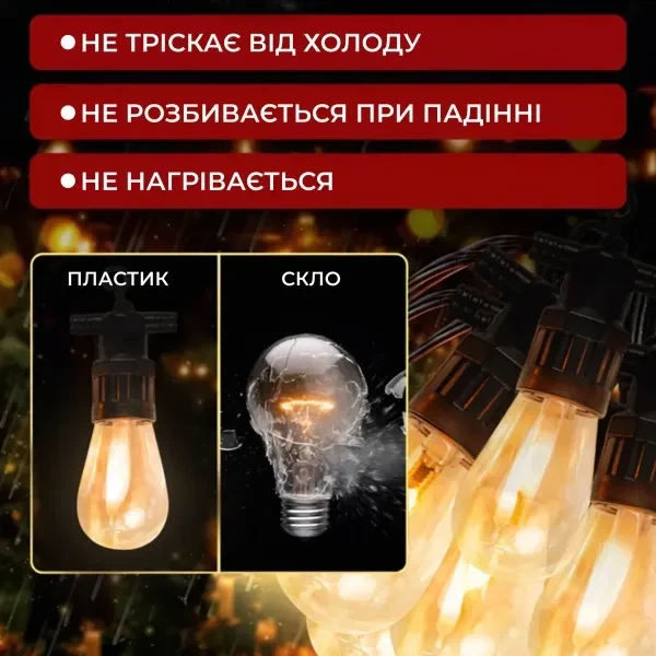 Ретро-гірлянда вулична 10 LED довжина 5 метрів, теплий білий S14Y - зображення 9