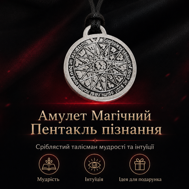 Кулон амулет Магічний Пентакль пізнання Захисний амулет, сріблястий Кулон захисту - зображення 2