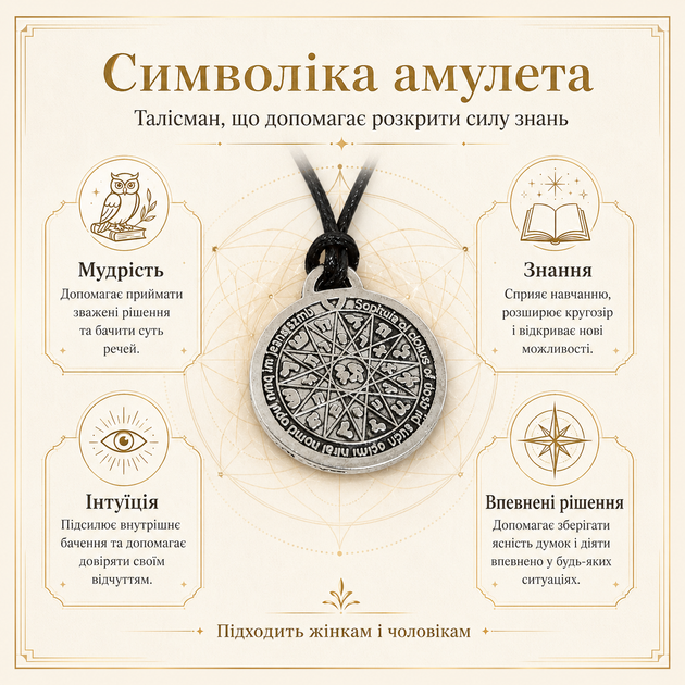 Кулон амулет Магічний Пентакль пізнання Захисний амулет, сріблястий Кулон захисту - зображення 10