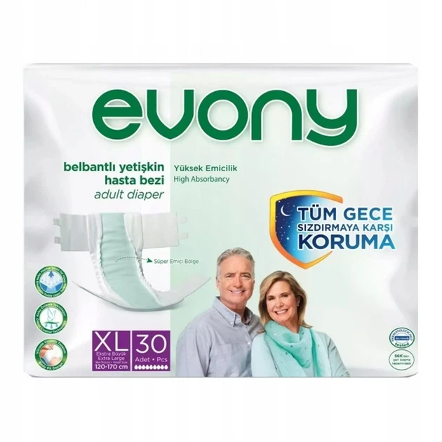 Подгузники взрослые Evony(4) 9капель Extra Large размер 4 (120-170 см), 30 шт 8690536849185 - Фото 2 Подгузники взрослые Evony(4) 9капель Extra Large размер 4 (120-170 см), 30 шт 8690536849185 - изображение 2