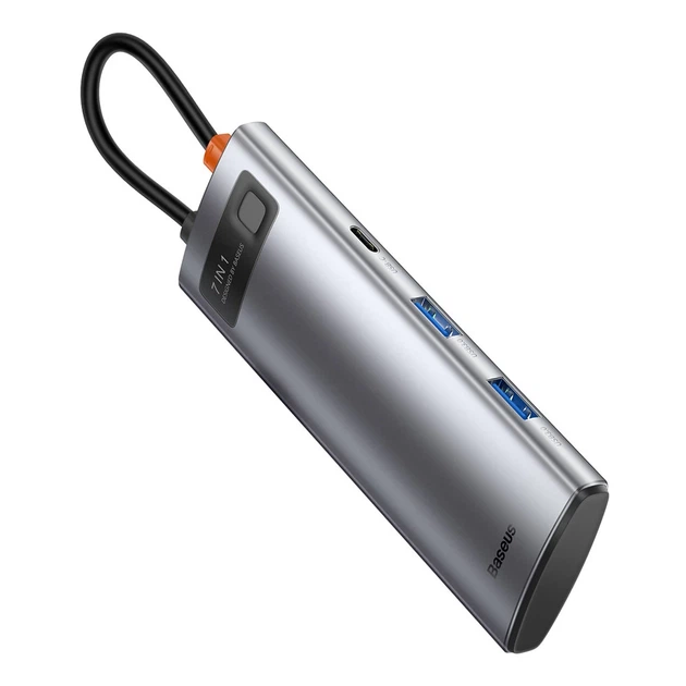 USB-хаб Baseus Metal Gleam Multifunctional 7-in-1 USB-C to 2xUSB-A/2xUSB-C/HDMI/SD/TF Grey (WKWG020113) - зображення 4