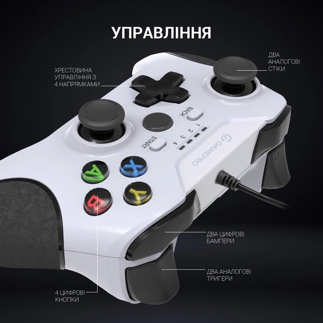Геймпад GamePro MG450W USB 10 кнопок 2 аналогові стіки Білий 1.8 м (MG450W) - зображення 6